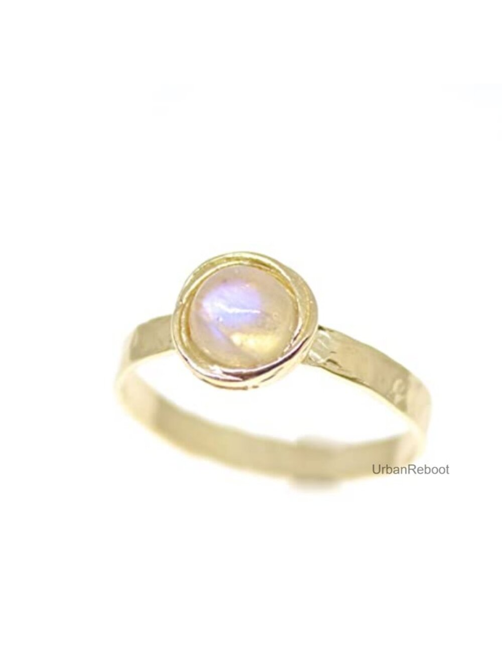 14k Gold Plated Moonstone Ring, Stacking Band Size 7, Bezel Set